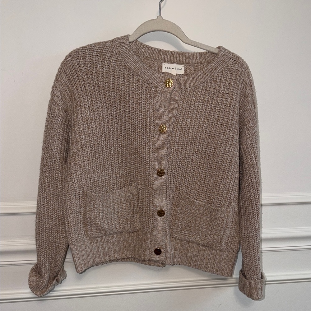 entro Taupe Button Front Pocket Cardigan